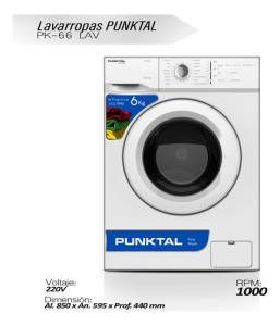 Lavarropas Punktal Frontal Pk-66 Lav 6kg 1000 Rpm 16 Program Color Blanco